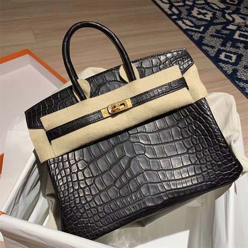 

Herms hemes Birkin totes bag Handbags Designer Birkins Bags Crocodile leather womens 2023 new fashion leather commuter versatile handba, Himalayan white 25 "