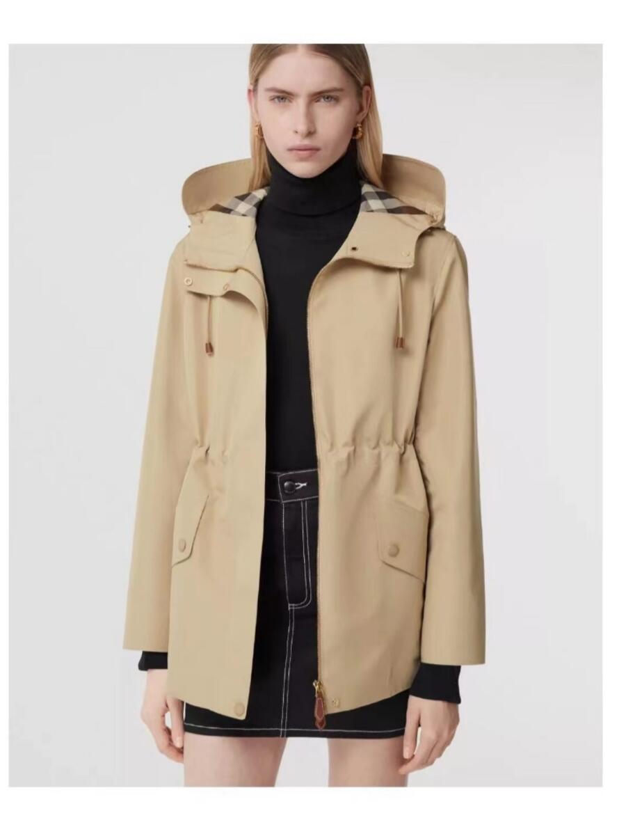 

Fashion Luxury Womens Outerwear Cap-and-drawstring Jacket Autumn Medium Long Style Waist-and-Plain Button Zipper Hiking Suit Windbreaker, Khaki