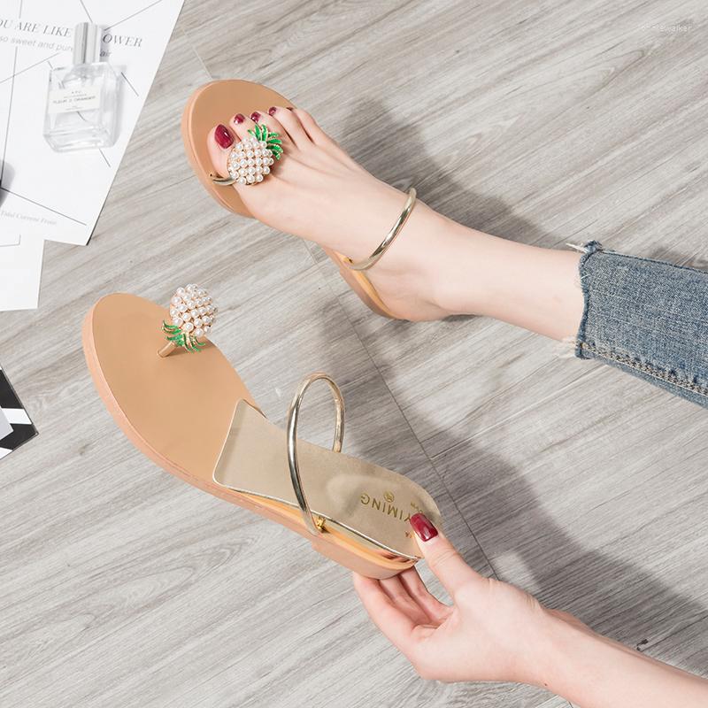

Sandals Roman Simple Rhinestone Plus Size Flip-flops Summer Ladies Flip-flop Flat Wedges Gold/silver Slipper