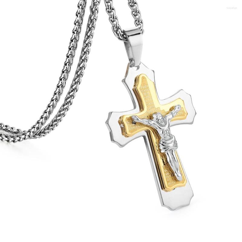 

Pendant Necklaces Heavy Stainless Steel Jesus Cross Men Jewelry Christ Crucifix Link Chains Religious Body Collare Gifts MN207