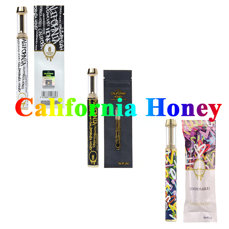 

1.0ML California Honey Disposable Vape Pen E Cigarettes Copper Tips Atomizers Rechargeable Empty Cartridges Packaging Bottom USB Chargers 10 Strains