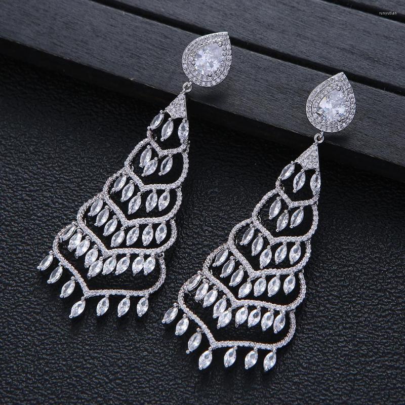 

Dangle Earrings Luxury Geometry Drop For Women Wedding Cubic Zirconia Dubai Bridal Tassels Earring Jewelry Accessories E10269