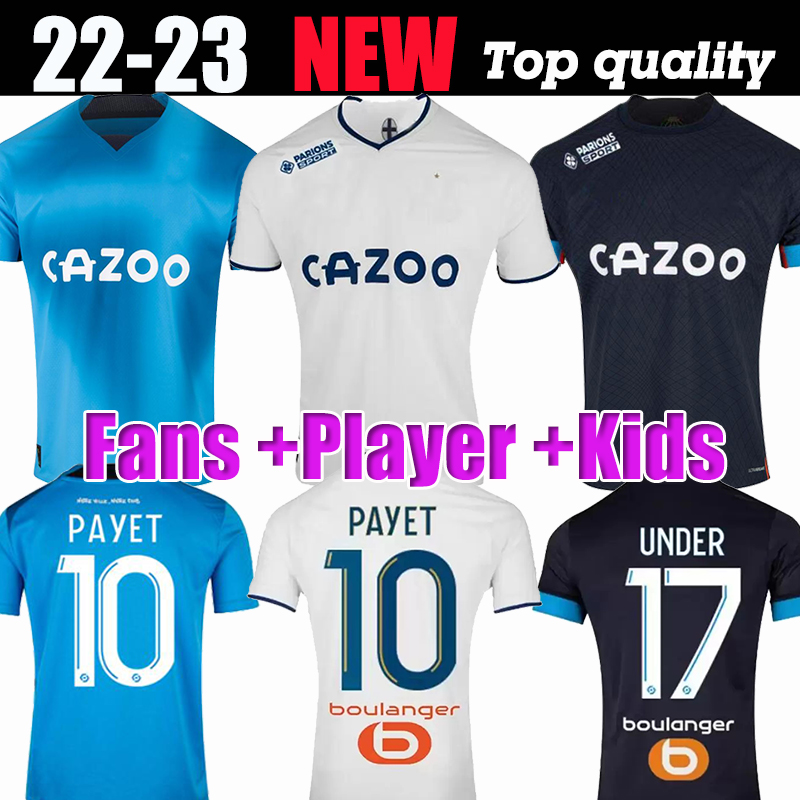 

22 23 soccer jerseys 2021 2022 2023 MarseilleS MILIK maillot foot CUISANCE GUENDOUZI ALEXIS GERSON PAYET CLAUSS L SUAREZ football shirts men kids kit VERETOUT Under, 22/23 player third ligue 1
