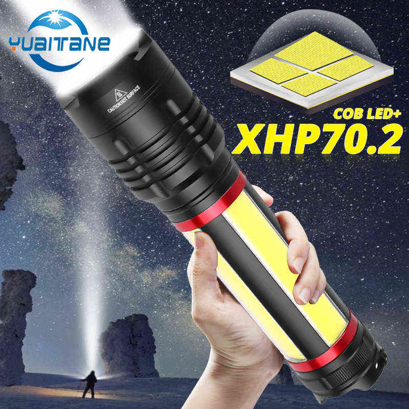 Newest Portable Built-in 7200mAh XHP70.2COB LED Flashlight 7 modes USB Rechargeable Zoom Waterproof Flashlight Lantern for Camping J220713-image-800748178