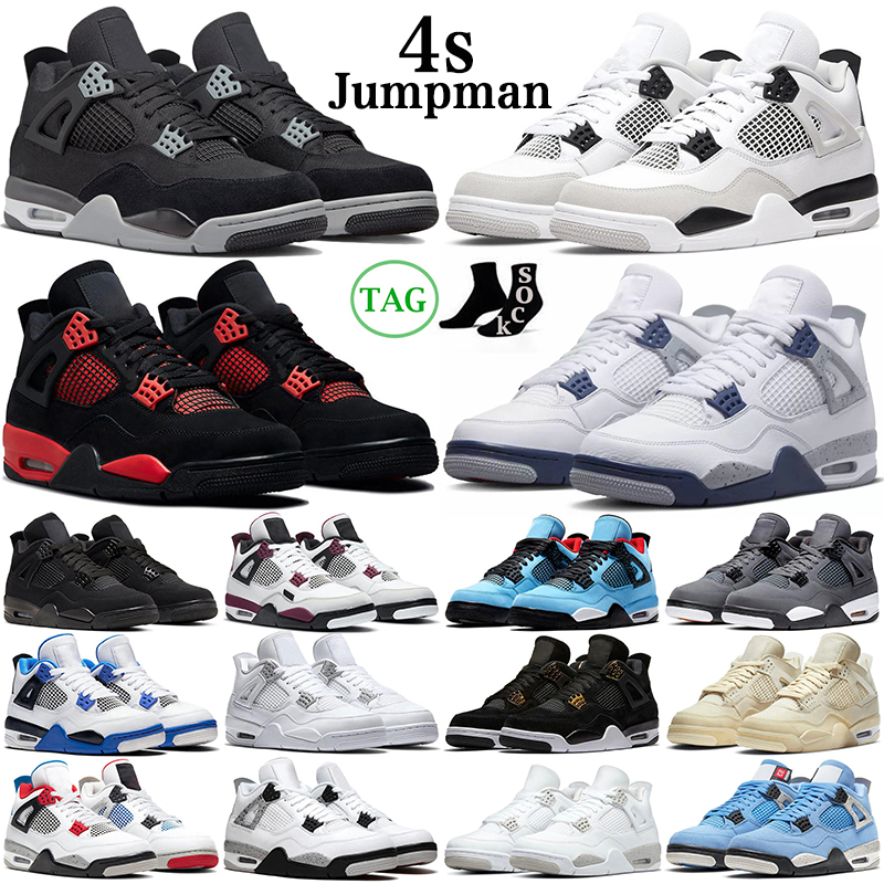 

Jumpman Retro 4 4s Mens Basketball Shoes Military Black Cat Canvas White Oreo Red Thunder Sail University Blue Bred Cactus Jack Men Women Sports Trainers Sneakers, 4s cement