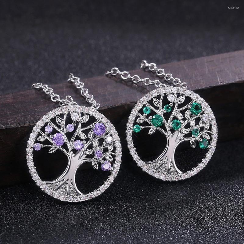 

Choker Fashion Tree Of Life Sisters Necklace Simple Green/Purple Wishing Round Multicolor Crystal Pendant Celtic Family Jewelry