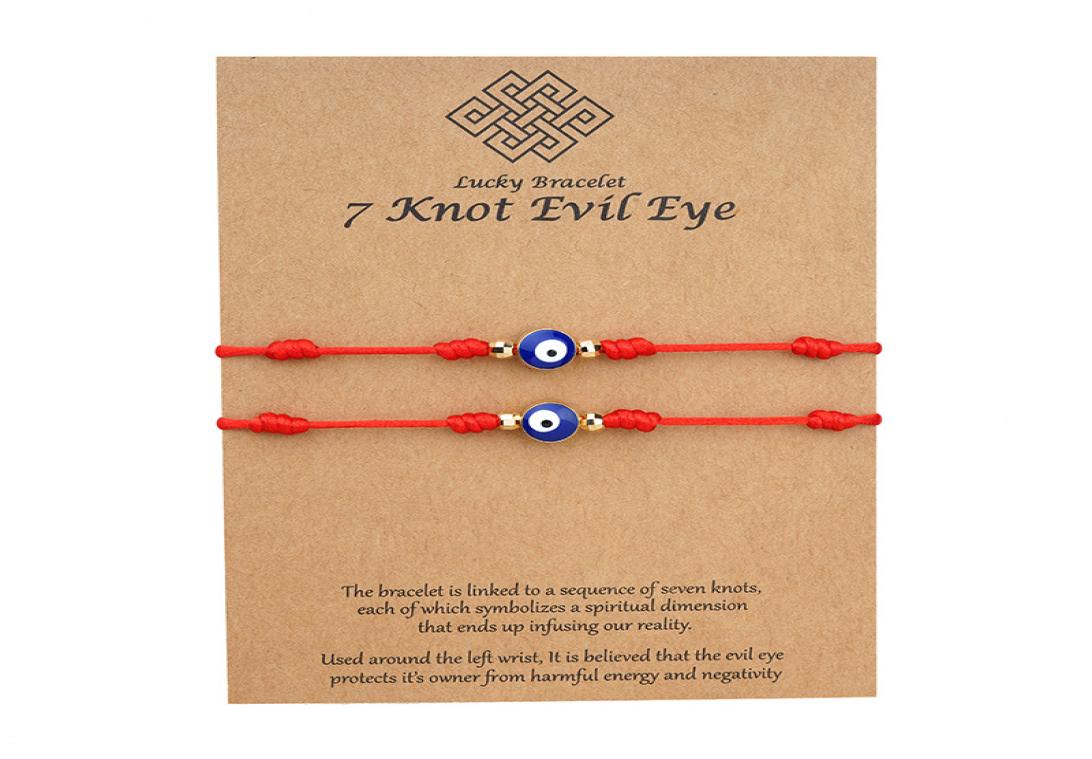 

7 Knots Blue Evil Eye Bracelet Paper Card Bracelet Adjustable Lucky Red Str