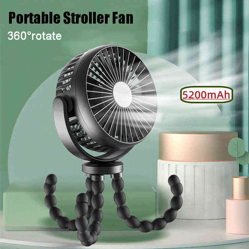 Electric Fans Portable Stroller Fan Folding Electric Fan Handheld USB Rechargeable Cooler Fan Silent Table Mini Ventilator Outdoor Air Cooler T22-image-800538723