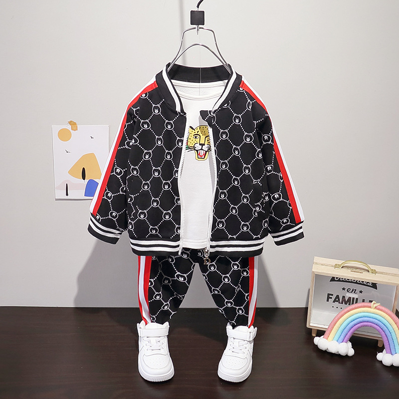 

New Spring Autumn Children Boys Clothes Kids Clothing Suit Jacket T Shirt Pants 3pcs/Sets Infant Cotton Tracksuits, White