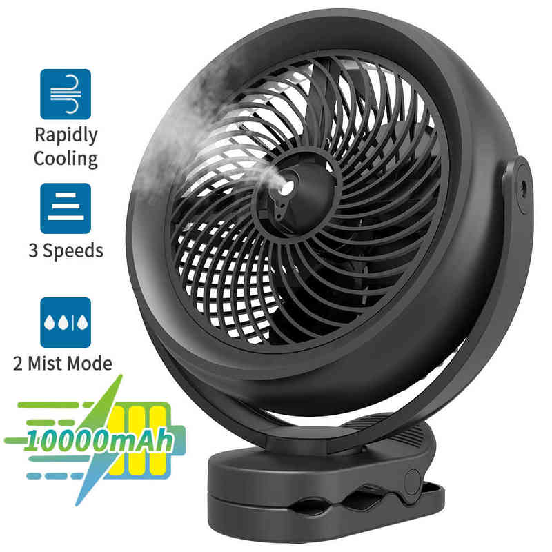 

Electric Fans OPOLAR 10000mAh Misting Fan Battery Operated Mist Fan Desk Clip Fan 48 Hours Working Time 3 Speeds 2 Modes with 200ml Tank T220907