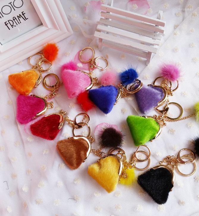 

Keychains Small Change Storage Bag Key Chain Ladies Hand Mink Tassel Women's Mini Mobile Phone Coin Purse Gift
