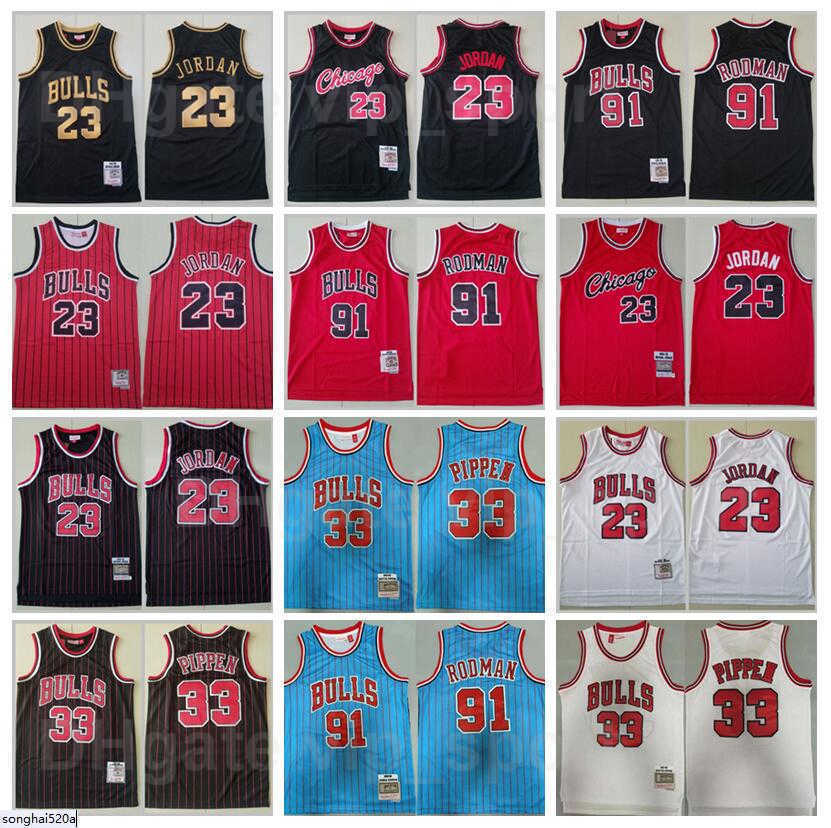 

jersey Men Retro Basketball Michael Mitchell And Ness Men nba's Jersey 23 Scottie Pippen 33 Dennis Rodman 91 Stripe Black Red White Blue Color, 91 white