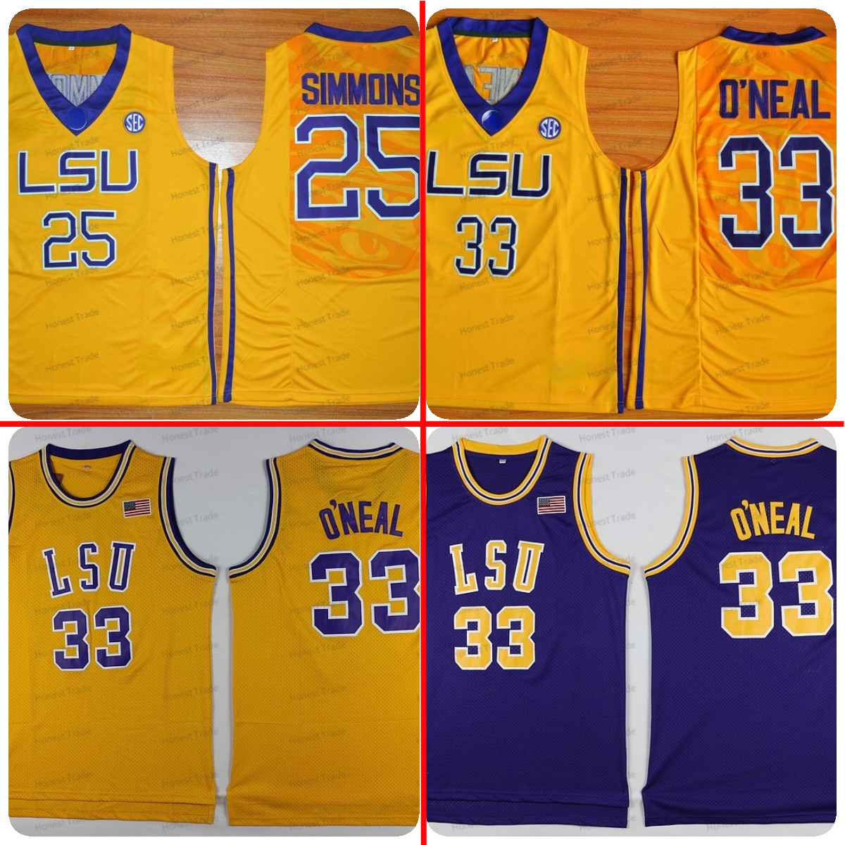 

LSU 33 Ben Shaq Basketball Jersey Neal 25 Simmons Mens NCAA College Purple Yellow Stitched Mens Jerseys, Men jersey