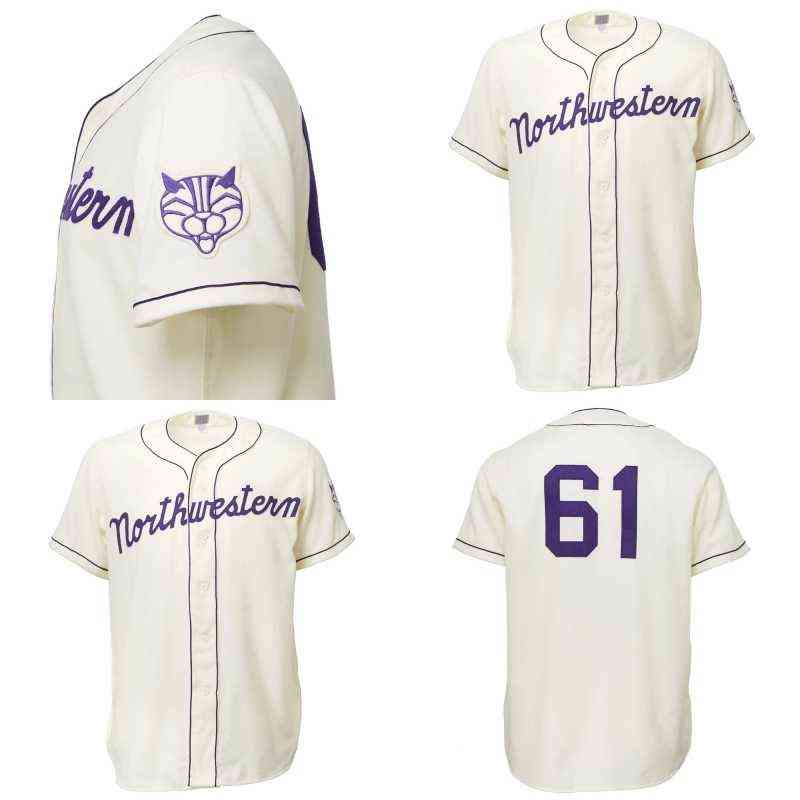 

Shirts Northwestern Wildcats 1961 Home Jersey 100% Double Stitched Embroidery Vintage Men Women Youth Baseball Jerseys Custom, White your name your number