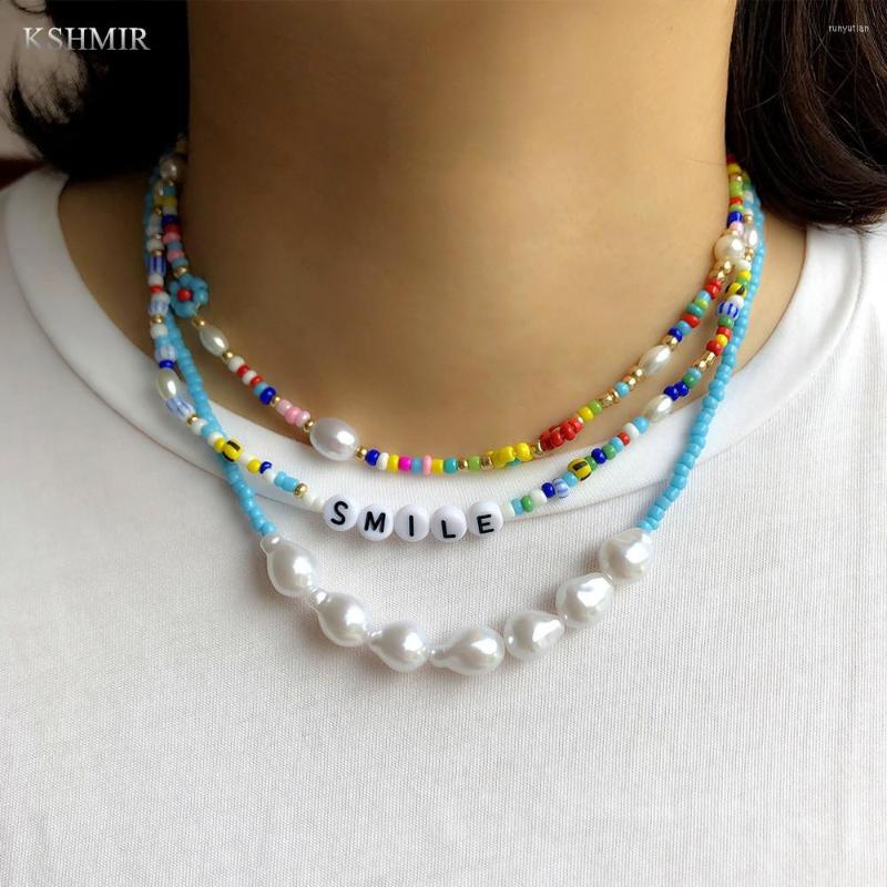 

Choker Boho Handmade Diy Rice Bead Necklace Letter Lucky Love Girl Clavicular Chain Colorful Female Beach Collier Femme Jewelry