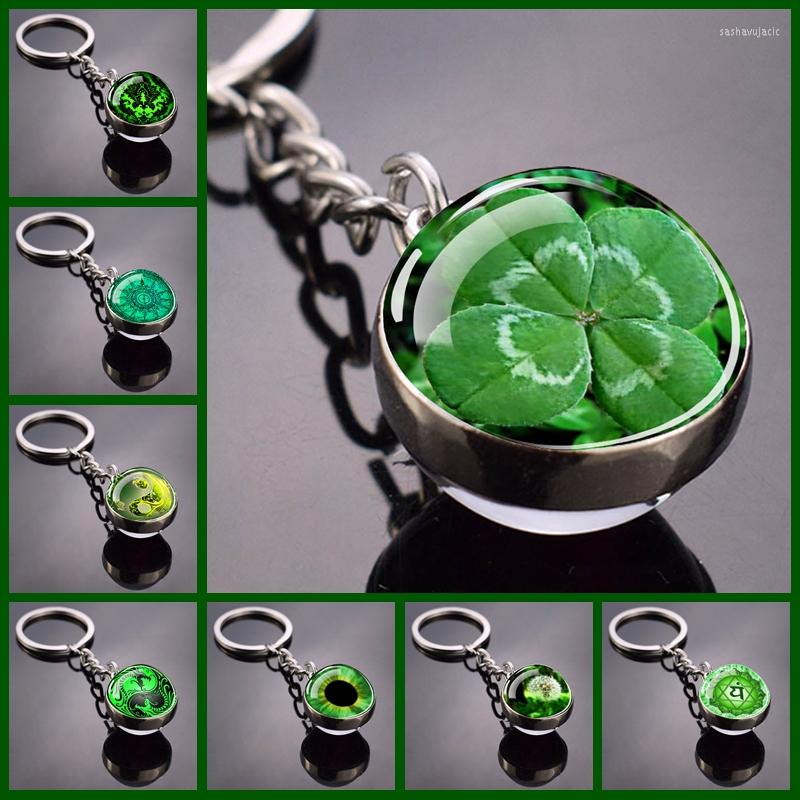 

Keychains Esspoc St. Patrick 's Day Keychain Lucky Irish Clover Jewelry Fashion Green Shamrock Flag Glass Ball Key Chain Keyring