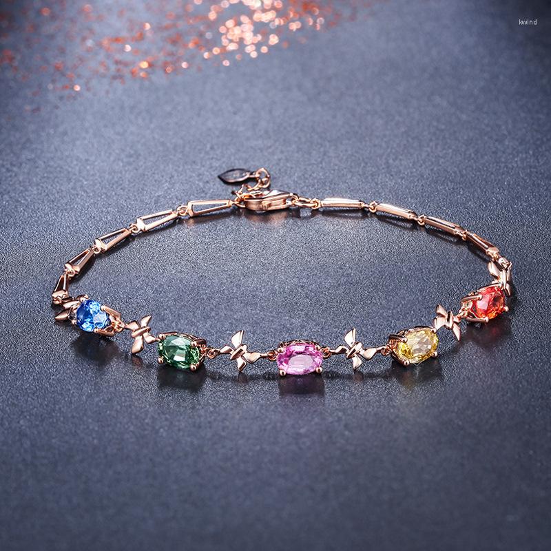 

Link Bracelets Simple Cute Rose Gold Bowknot For Women Shine Multicolor CZ Stone Inlay Fashion Jewelry Daily Wear Party Gift