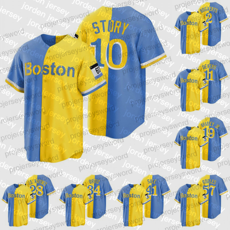 

NEW College Baseball Wears Boston #10 Trevor Story Blue Gold City Connect Split Jersey Red Xander Bogaerts Sox Rafael Devers Jackie Bradley, Custom any name any number