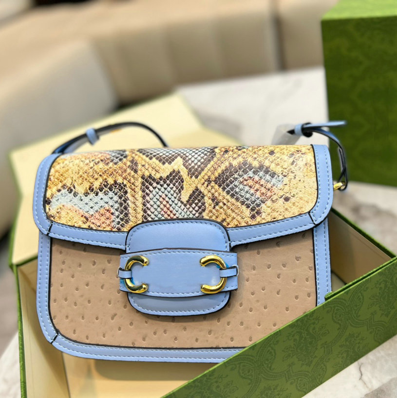 

Classic Snake cross body bag Luxury Fashion Flower Wallet Vintage Ladies Genuine leather Handbag designer shoulder bag with box, Blue