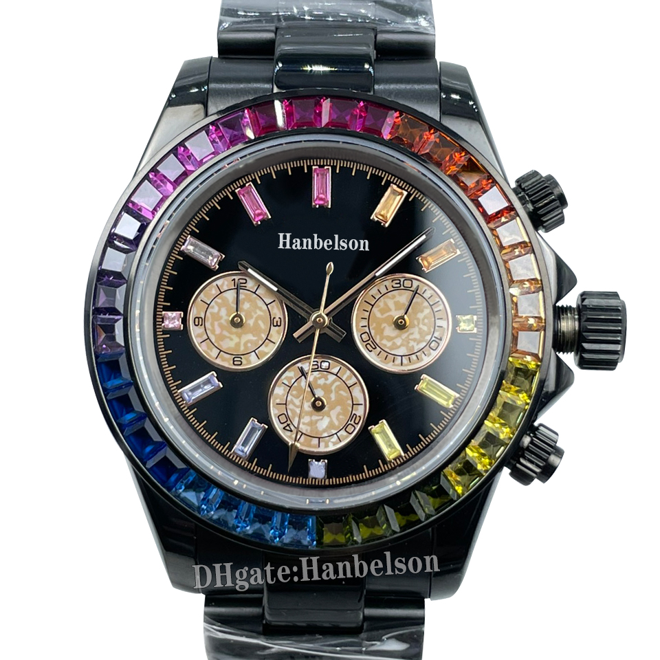 

Mens Watch Day Date Automatic Mechanical Sapphire glass Rainbow Diamond Watches Black Stainless Steel 40mm Business WristWatch Montre De Luxe, Silver steel bezel