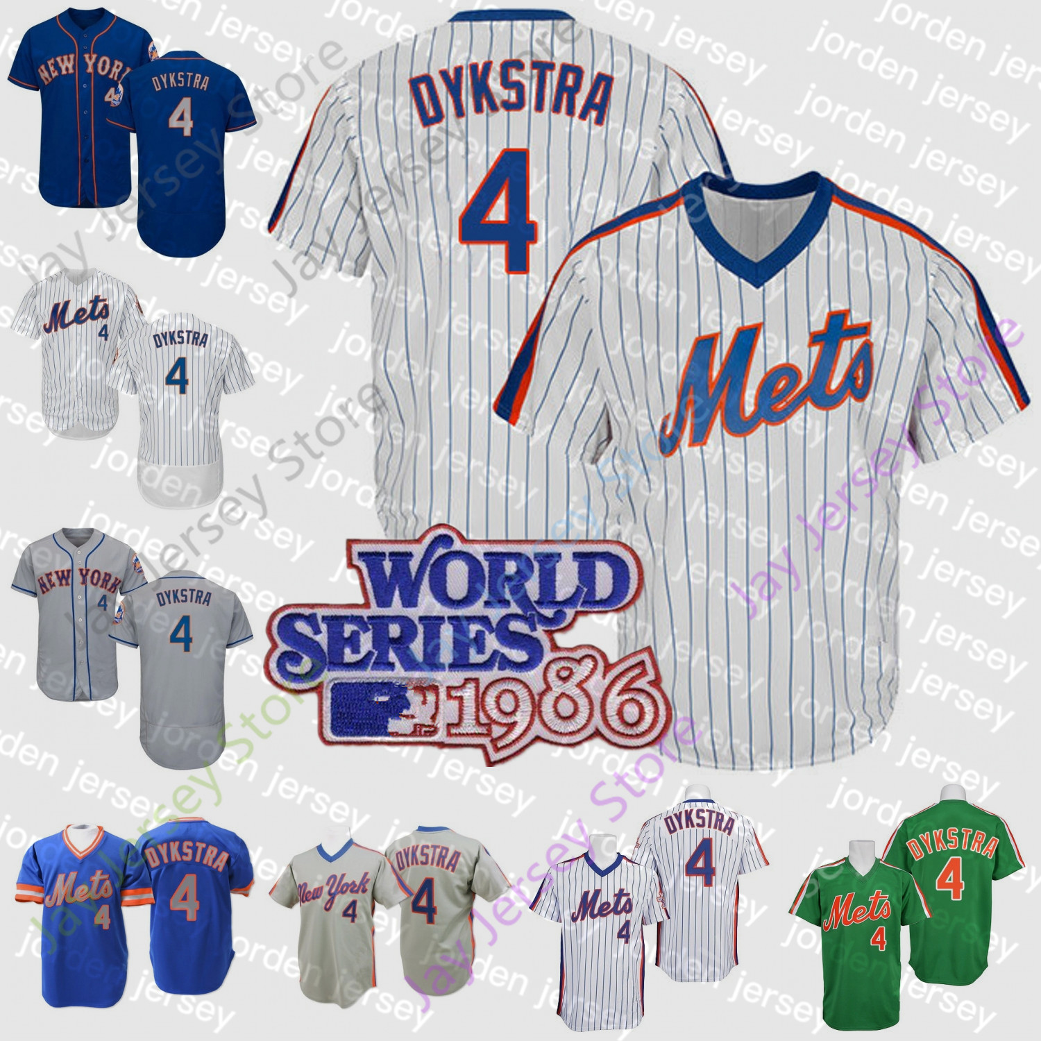 

NEW College Baseball Wears Lenny 4 Dykstra Jersey Retro Blue Grey Orange Green MN Grey Vintage Pinstripe Cooperstown Pullover 1986 WS Patch