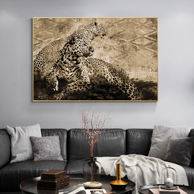 

Painting African Two Cheetahs Oil on Canvas Scandinavian Posters and Prints Cuadros Wall Art Pictures For Living Room