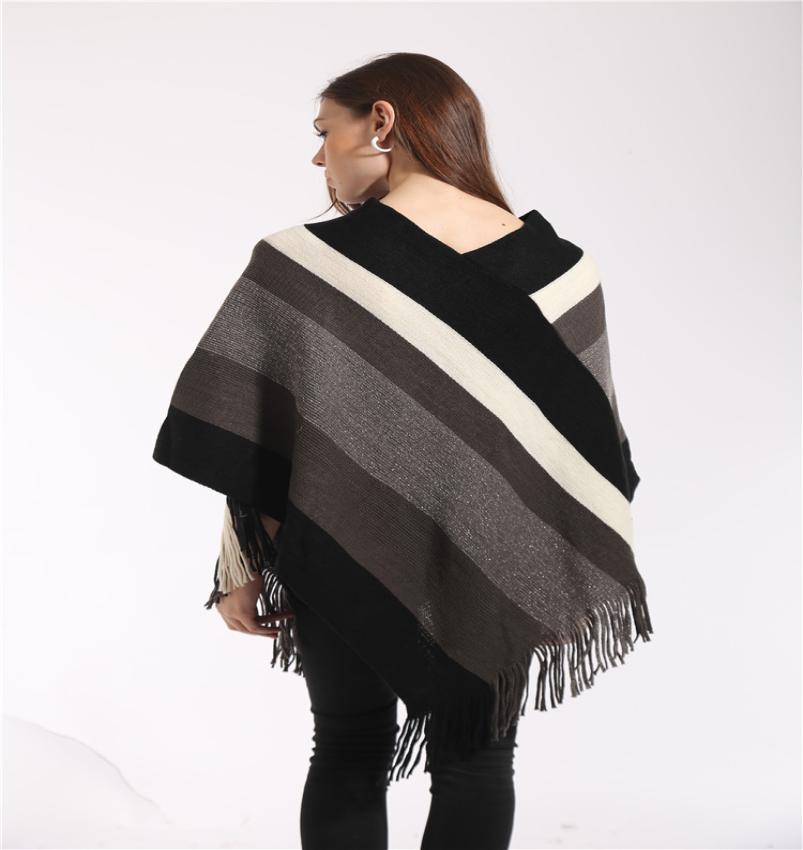 

Knitting Women Cloak Fring Ladies Pullover Poncho Glittery Cape Tassel Shaw