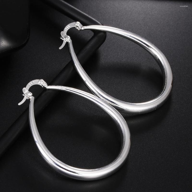 

Hoop Earrings Charm 925 Stamp Silver Color 41MM Smooth Circle Big For Women Lady Fashion High Quality Wedding Jewelry Gifts