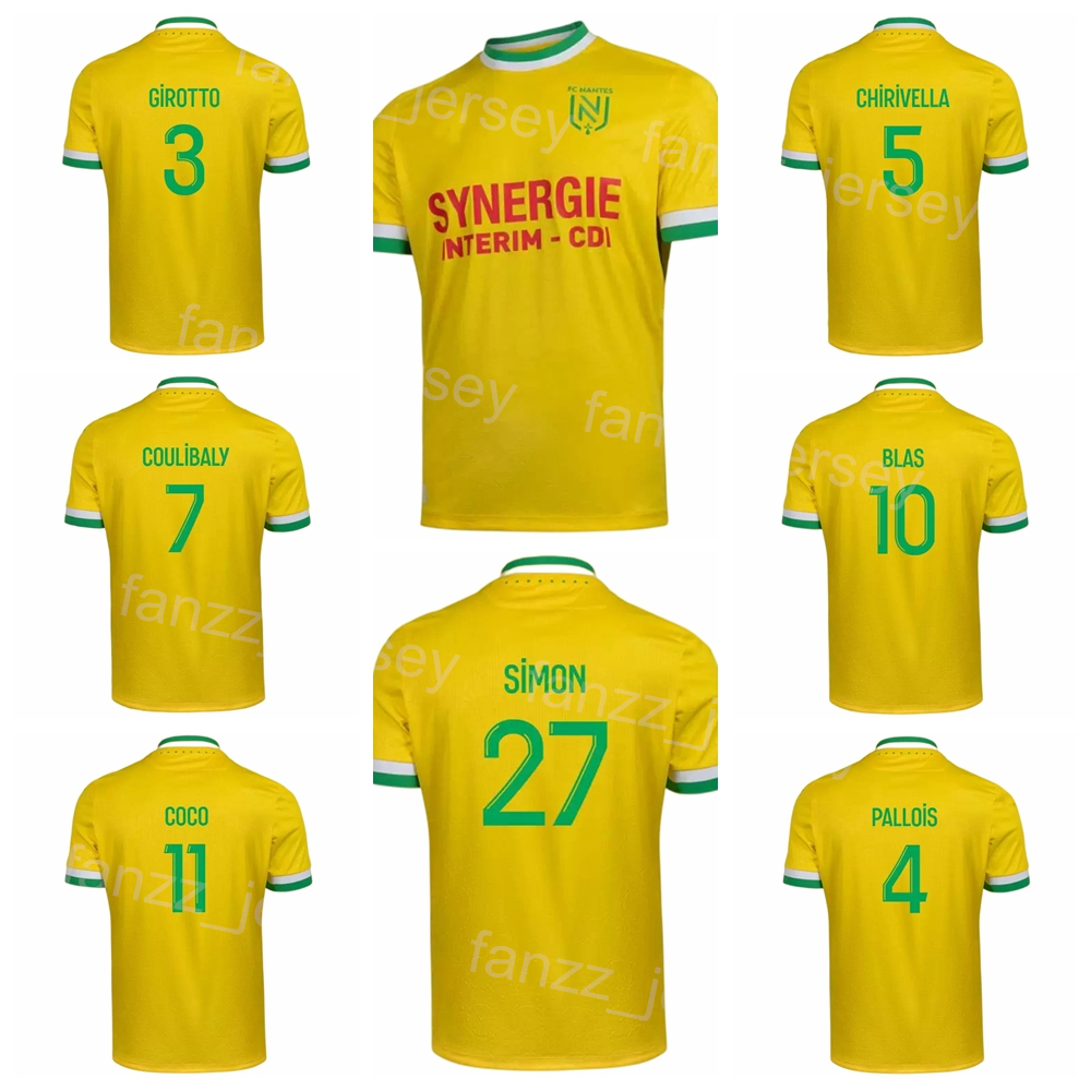 

2022-23 Club Nantes 27 SIMON Soccer Jersey FC BLAS MERLIN LAFONT PALLOIS CHIRIVELLA GIROTTO MOUTOUSSAMY GUESSAND COCO FATHI FABIO Football Shirt Kits Yellow White, With patch