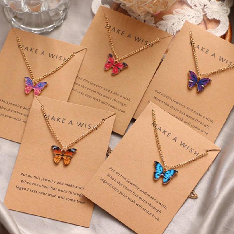 

Choker Korean Fashion Cute Butterfly Pendant Necklace For Women Colorful Enamel Statement Clavicle Chain Jewelry Gifts