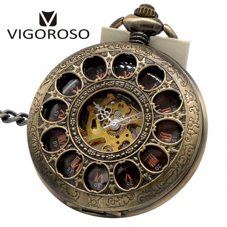 

Men's Antique Hand Wind Mechanical Pocket Watch Fashion Men Cool Wood Dial Steampunk Vintage Skeleton Pocket Watch Pendant Gi296D, Bronze