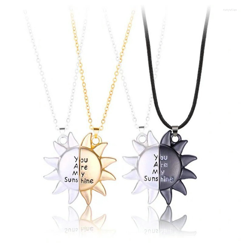 

Pendant Necklaces 2Pcs Magnetic Sun Couple Necklace For Women Valentine's Day Sweater Chain Friend Lovers Wedding Party Gift Jewelry