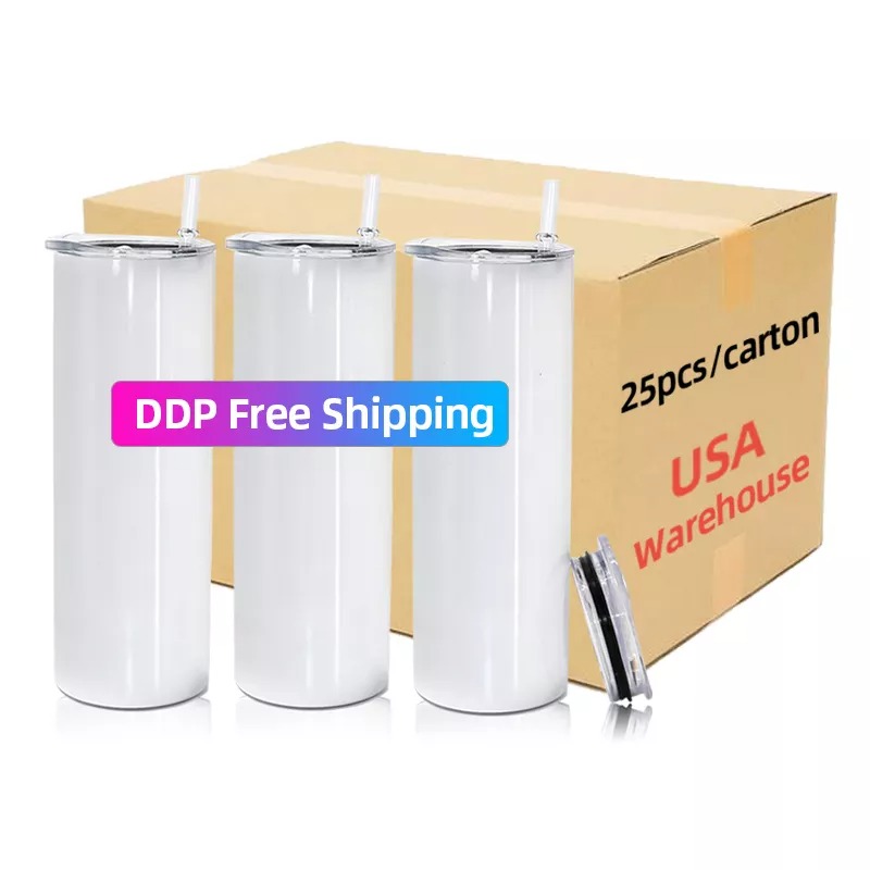 

USA Warehouse 20 oz Sublimation Blank Straight Straight Stainless Steel Tumbler With Straw, 1cup+1 straw+1 lid