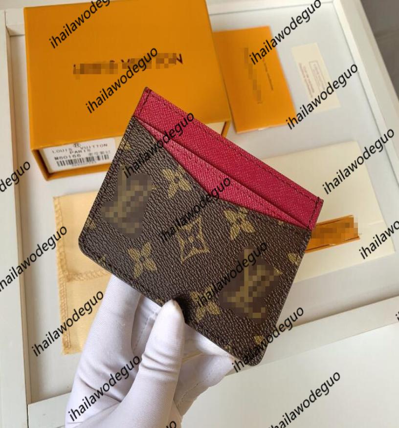

Designer Genuine Leather women Men Card Holders Fashion Short Luxury Multiple Mini Wallet Key Coin Card Holder Damier LVs louiseit, Rose red+brown flower