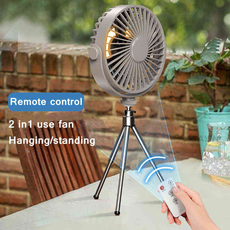 Electric Fans Multi-function Tripod Hanging Fan High Wind Mute Intelligent Remote Control Timing Portable Outdoor Camping Lighting ElectricFan T2-image-802576397
