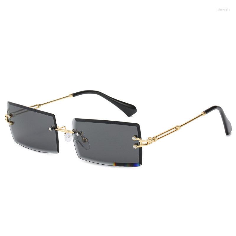 

Sunglasses Frameless Trim Square Brand Designer Fashion Small Glasses Classic Vintage UV400