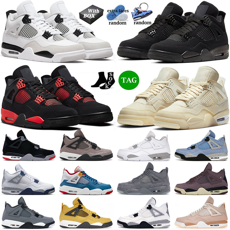 

with box men basketball shoes jumpman 4 4s IV Military Black Cat Sail Red Thunder University Blue for Mens Women Sneakers Trainers Kaws Grey, 27