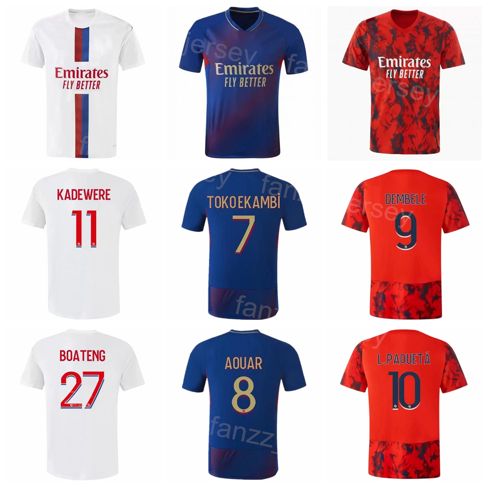 

2022-23 Club Lyon 9 DEMBELE Soccer Jersey FC 7 TOKO EKAMBI 11 KADEWERE 10 PAQUETA 8 AOUAR 15 FAIVRE Football Shirt Kits Navy Blue Red White For Sport Fans Breathable, With patch