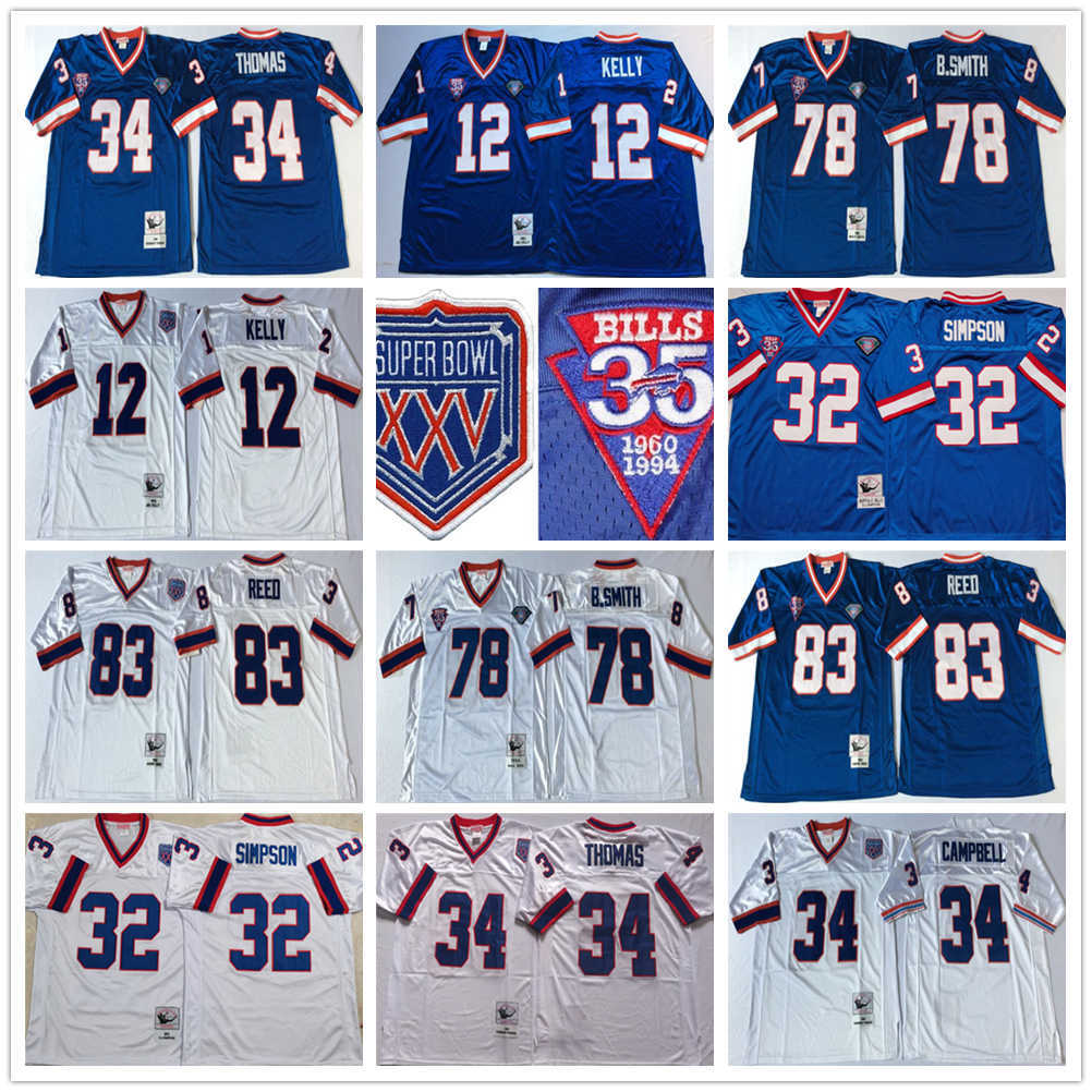 

NCAA 75th Vintage Football 12 Jim Kelly Jersey 34 Thurman Thomas 78 Bruce Smith 83 Andre Reed Jersey Mitchell&Ness College 32 Simpson, Same as picture