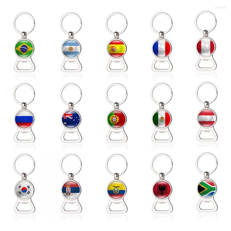 

Keychains Brazil Argenyan Flag Football Keychain For Men Glass Russia France Spain Portugal National Keyring Jewelry Silver
