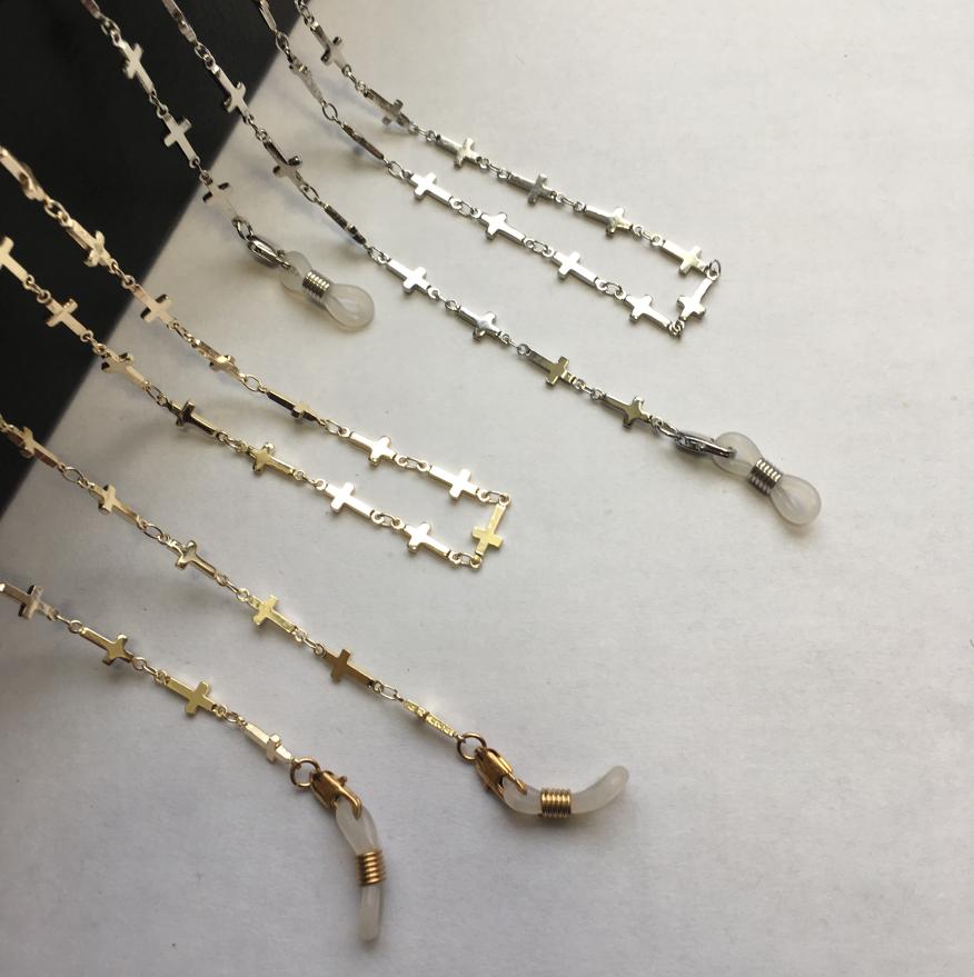 

silver and gold electro plated eyeglass brass cross chains eyewear retainer spectacle cords lanyard sunglass necklace holder