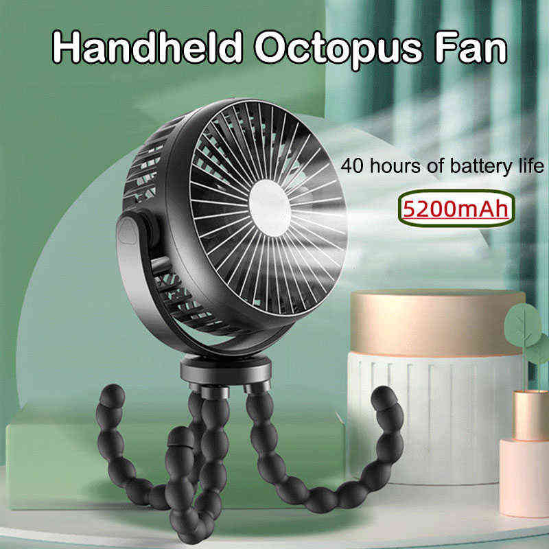 Electric Fans Stroller Fan 5200mAh Battery Powered USB Rechargeable Handheld Fan Mini Portable Ventilator Silent Table Outdoor Cooler T220907-image-800537851