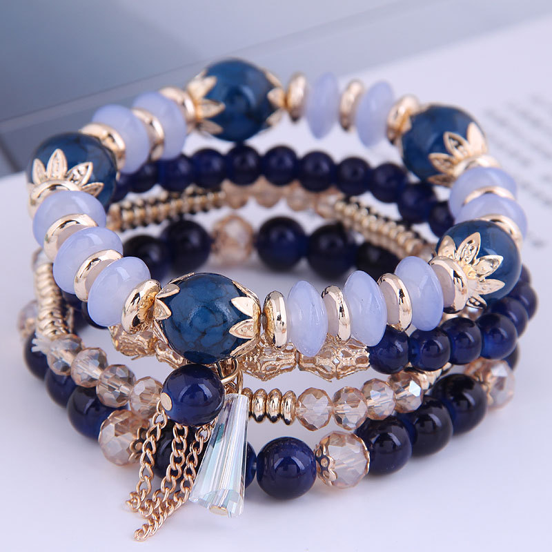 

Green Crystal Stone Bracelets For Women Gold Color Tassel Chains Charm Bracelet Femme Beads Pulseras
