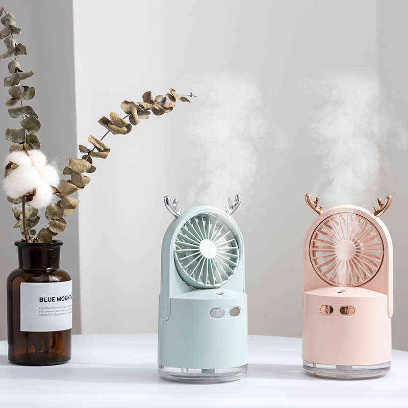 Electric Fans Usb Fawn Spray Fan Night Light Water Meter Desktop Charging Mini Humidifier Fan T220907-image-802573949