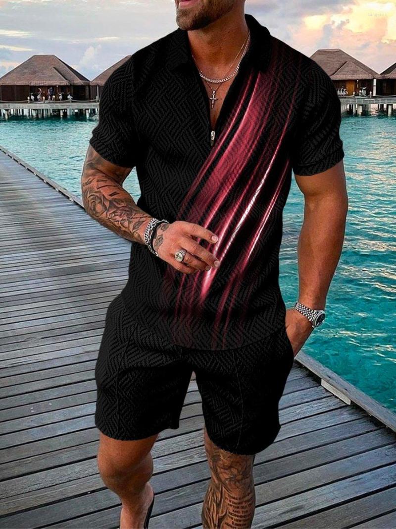 

Men' Tracksuits Men Sport Suit 2 Piece Sets Short Sleeve Polo Shirt Pant Male Summer Printed Casual Clothes, Pl-11