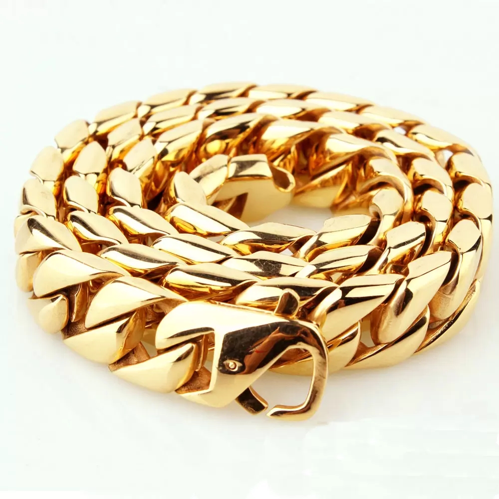 

High Polished Heavy Curb Cuban Link Chains Necklace For Men Exaggerated Punk Hip Hop Chain High Quality Real Titanium Jewelry 60cm 15mm