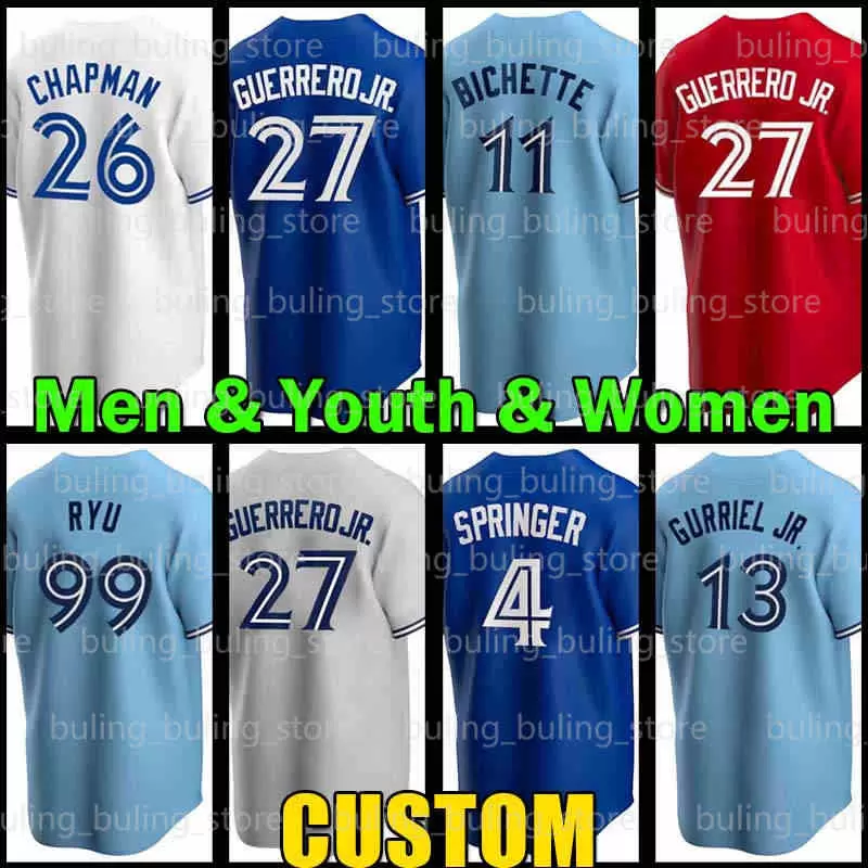 

Blue Jays Jersey Vladimir Guerrero Jr Toronto Matt Chapman Lourdes Gurriel George Springer Bo Bichette Cavan Biggio Hyun-Jin Ryu Alejandro Kirk Danny Jansen Espinal, Women custom cool base(l n)