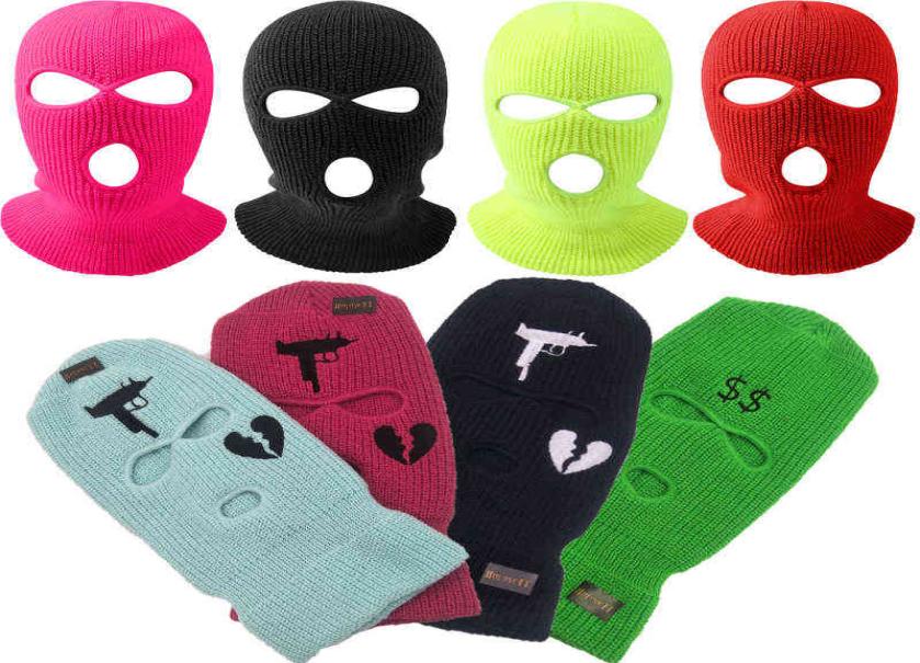 

3 Holes Winter Warm Unisex Balaclava Mask Hat Full Face Mask Black Knitted, A 08