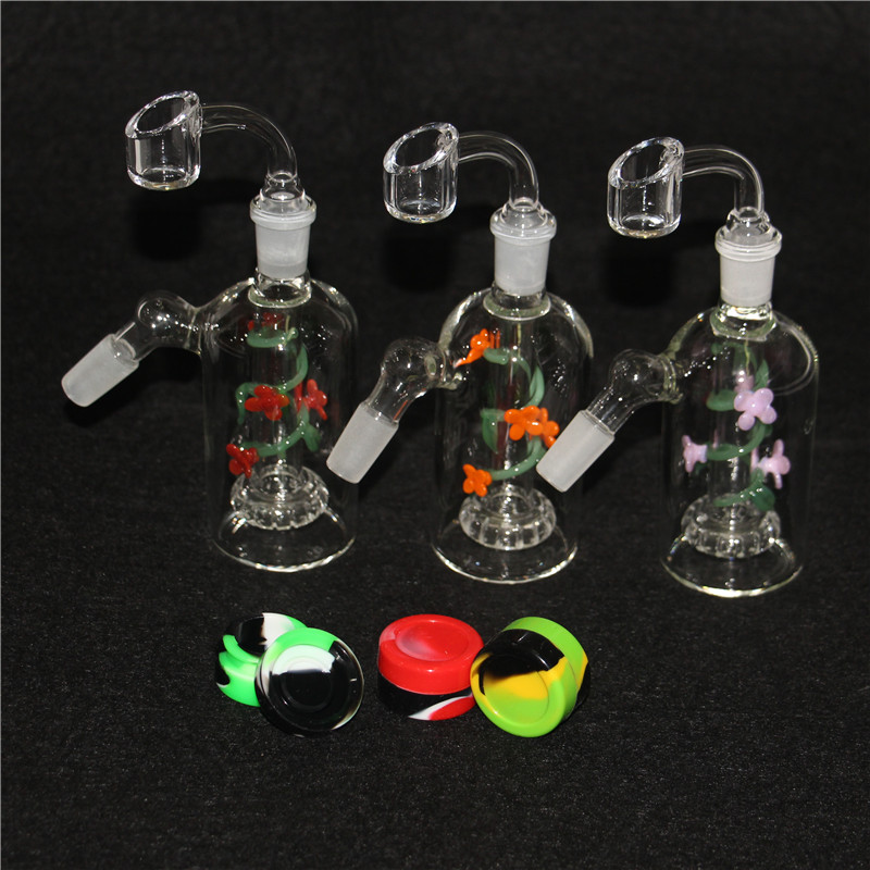 

14mm 18mm Ash Catcher Hookah Dab rig pink Glass bong 45 & 90 Smoke Accessories Mixed Color with the Panda Showerhead Perc Tobacco silicone oil container