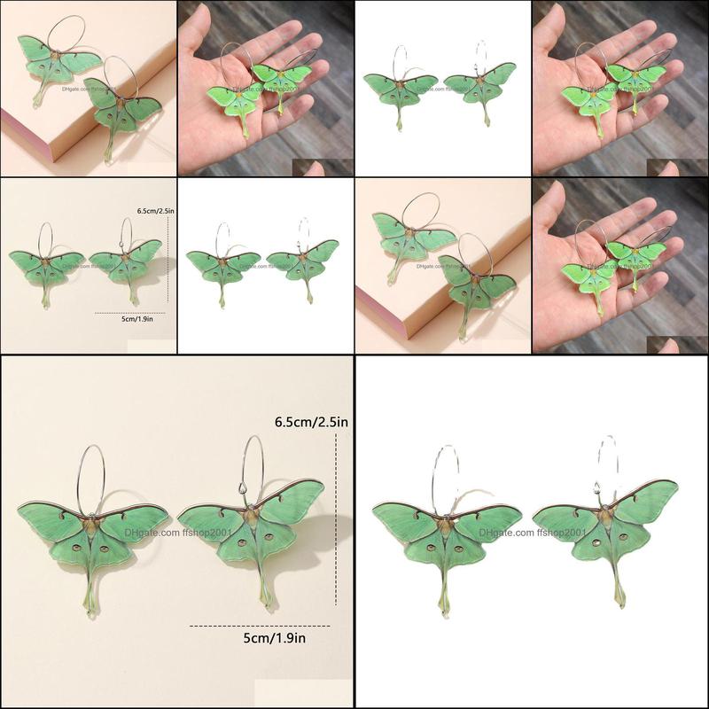 

Dangle Chandelier Fashion Green Butterfly Acrylic Dangle Earrings Women Girl Vintage Moth Funny Lifelike Animal Jewelry Creative Gif Dhzka